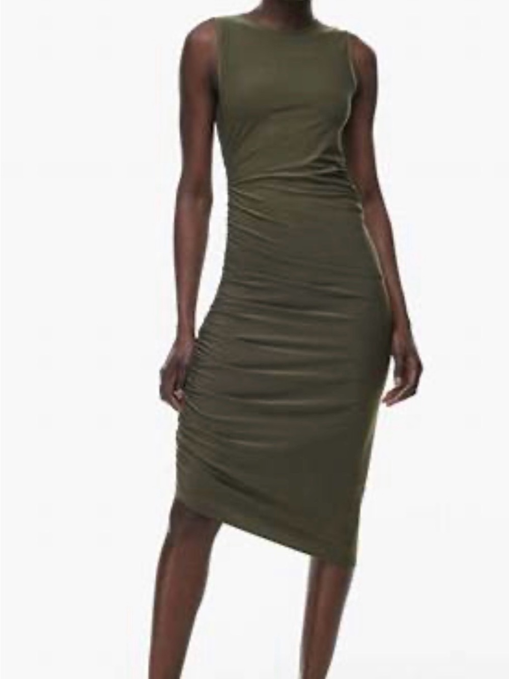 Wilfred Olive Sleeveless Ruched Midi Dress